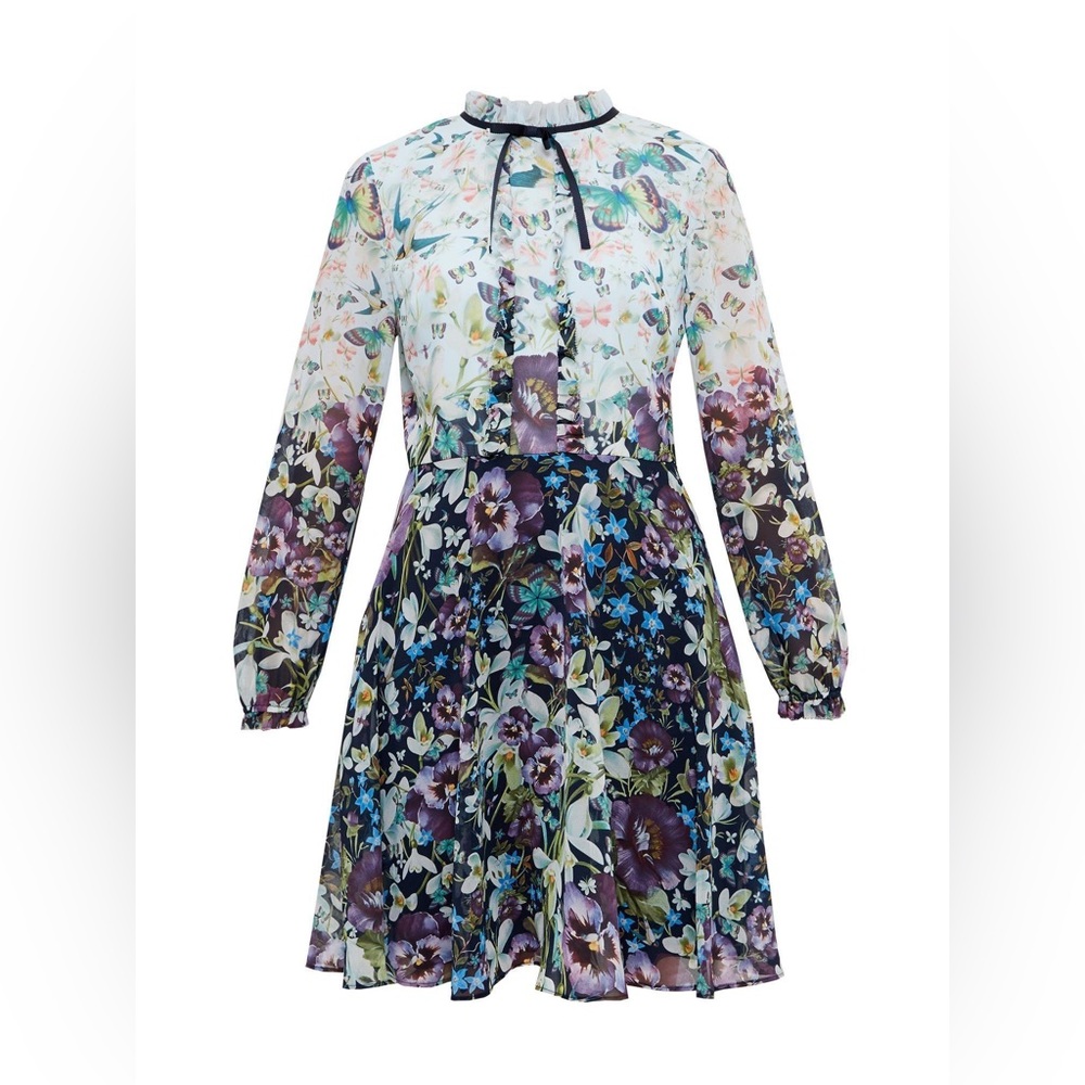 TED BAKER Meelia Chiffon Enchantment Butterfly Bird Print Dress